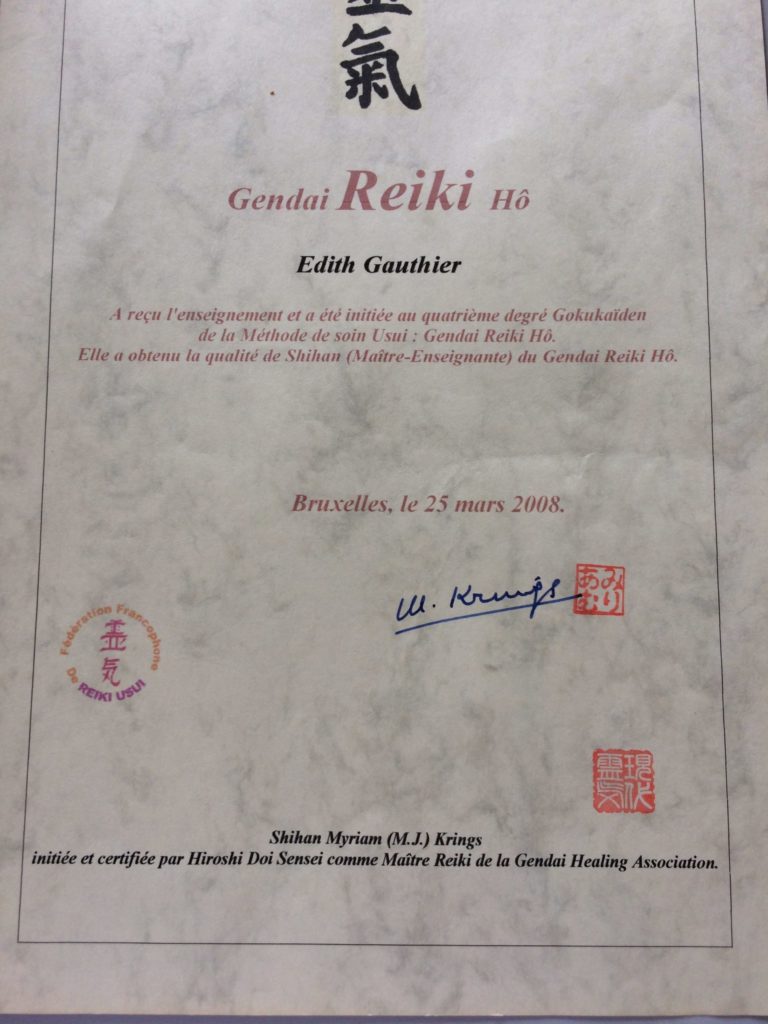 Edith Gauthier - Certificat Reiki